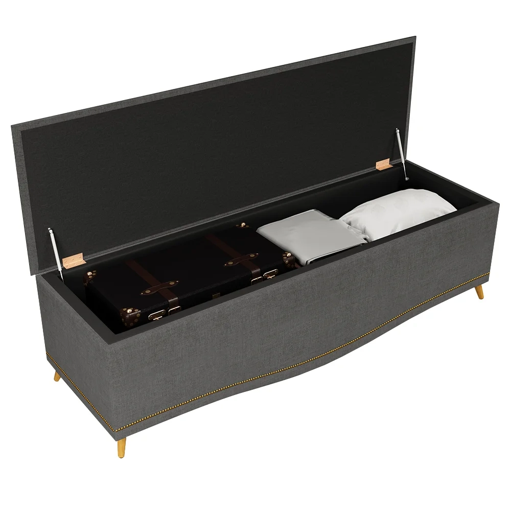 Calçadeira Baú Queen 160cm com Tachas Imperial J02 Linho Grafite - Mpozenato