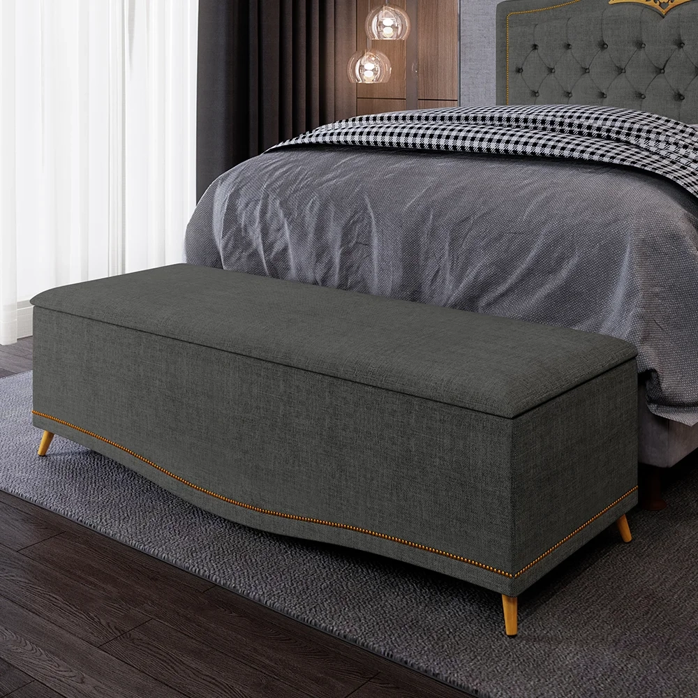 Calçadeira Baú Queen 160cm com Tachas Imperial J02 Linho Grafite - Mpozenato