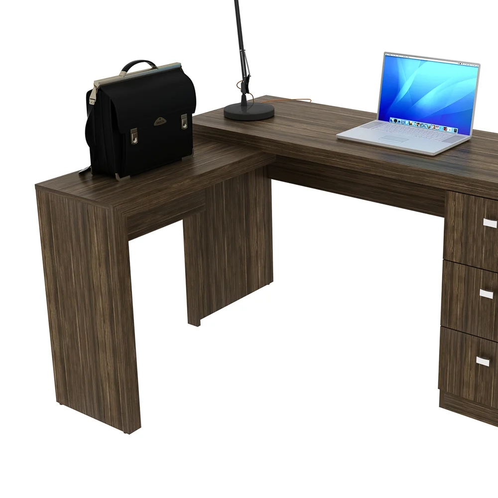 Mesa Em L Para Escritório 3 Gavetas ME4101 Nogal - Tecno Mobili