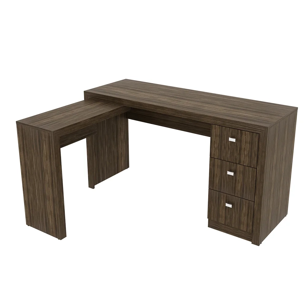 Mesa Em L Para Escritório 3 Gavetas ME4101 Nogal - Tecno Mobili