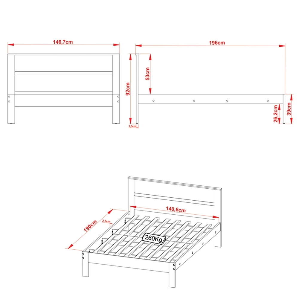 Cama de Casal Madeira CM8005 Amêndoa/Branco - Tecno Mobili