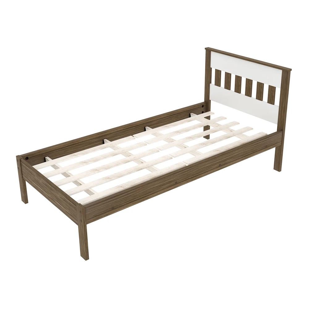 Cama de Solteiro Madeira CM8006 Nogal/Branco - Tecno Mobili