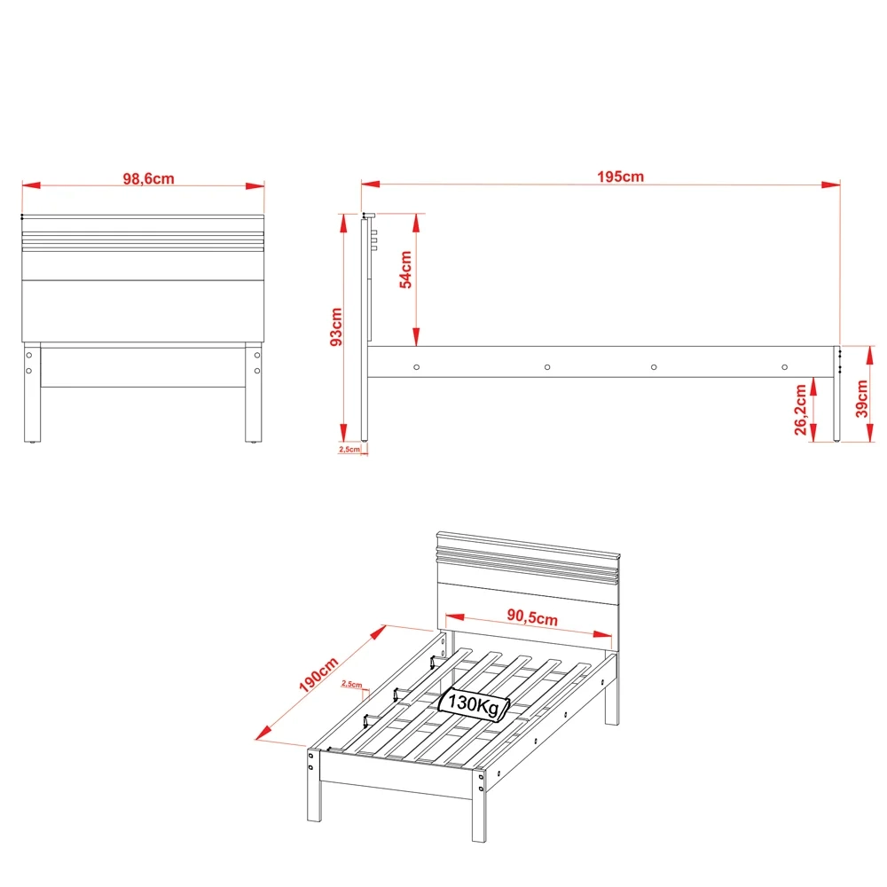Cama de Solteiro Madeira CM8010 Nogal/Branco - Tecno Mobili