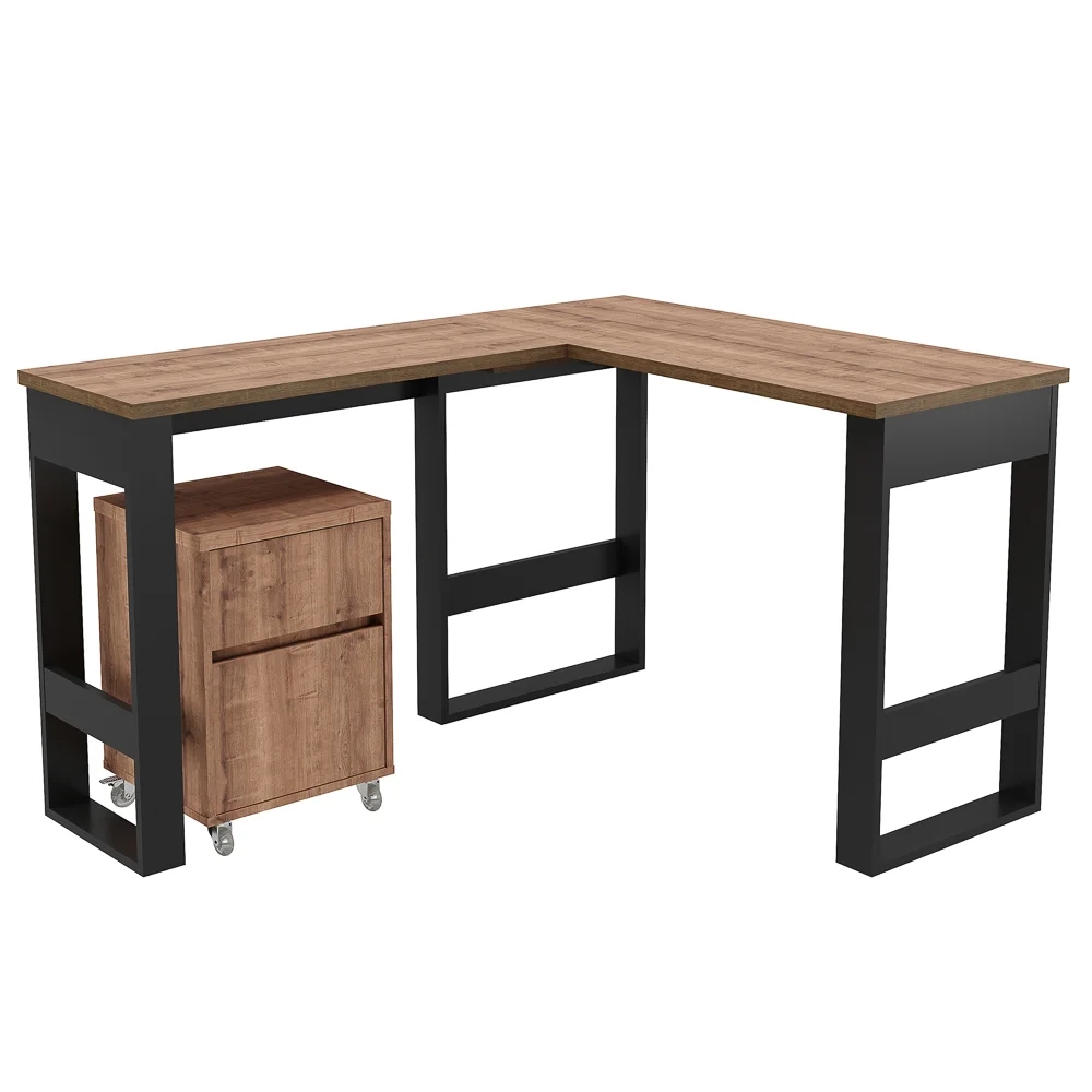 Mesa Para Computador em L Com Armário Baixo Chess F04 Preto/Solanum - Mpozenato