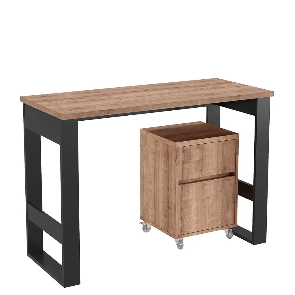 Mesa Escrivaninha Estilo Industrial Com Armário Baixo Chess F04 Preto/Solanum - Mpozenato