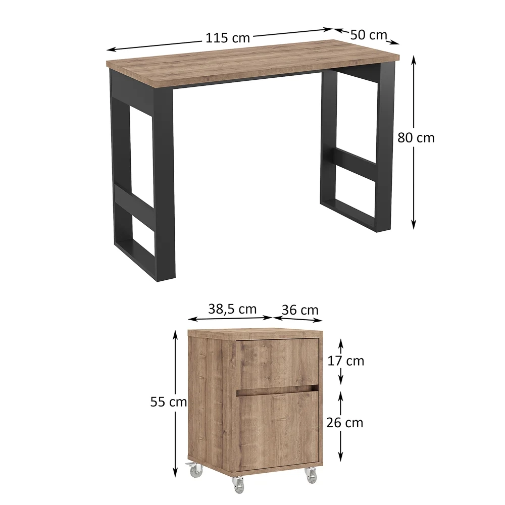 Mesa Escrivaninha Estilo Industrial Com Armário Baixo Chess F04 Preto/Solanum - Mpozenato