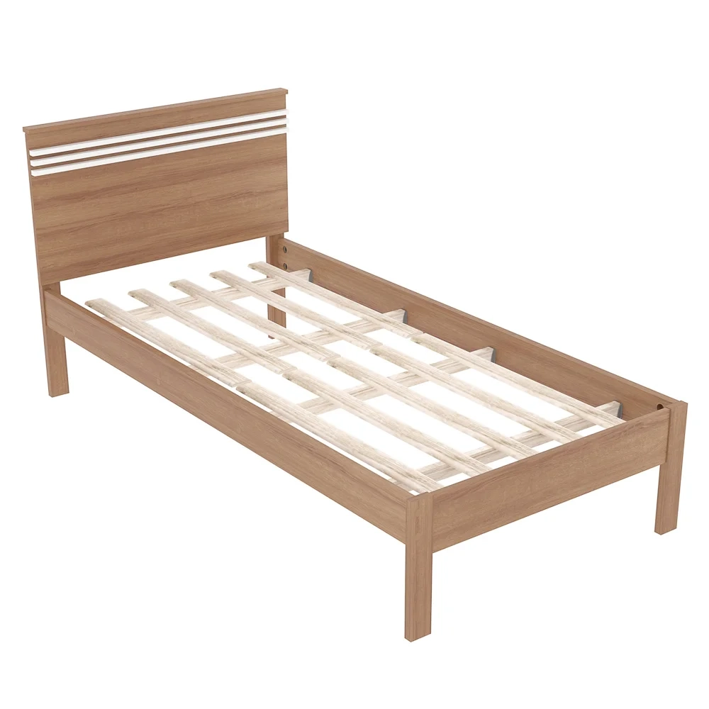 Cama de Solteiro Madeira CM8010 Amêndoa/Branco - Tecno Mobili