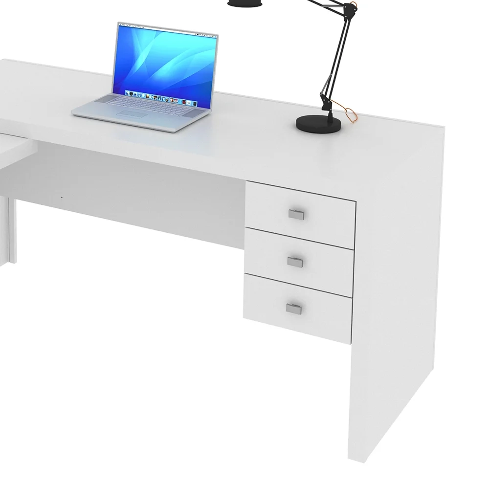 Mesa de Canto Para Escritório 3 Gavetas ME4106 Branco - Tecno Mobili