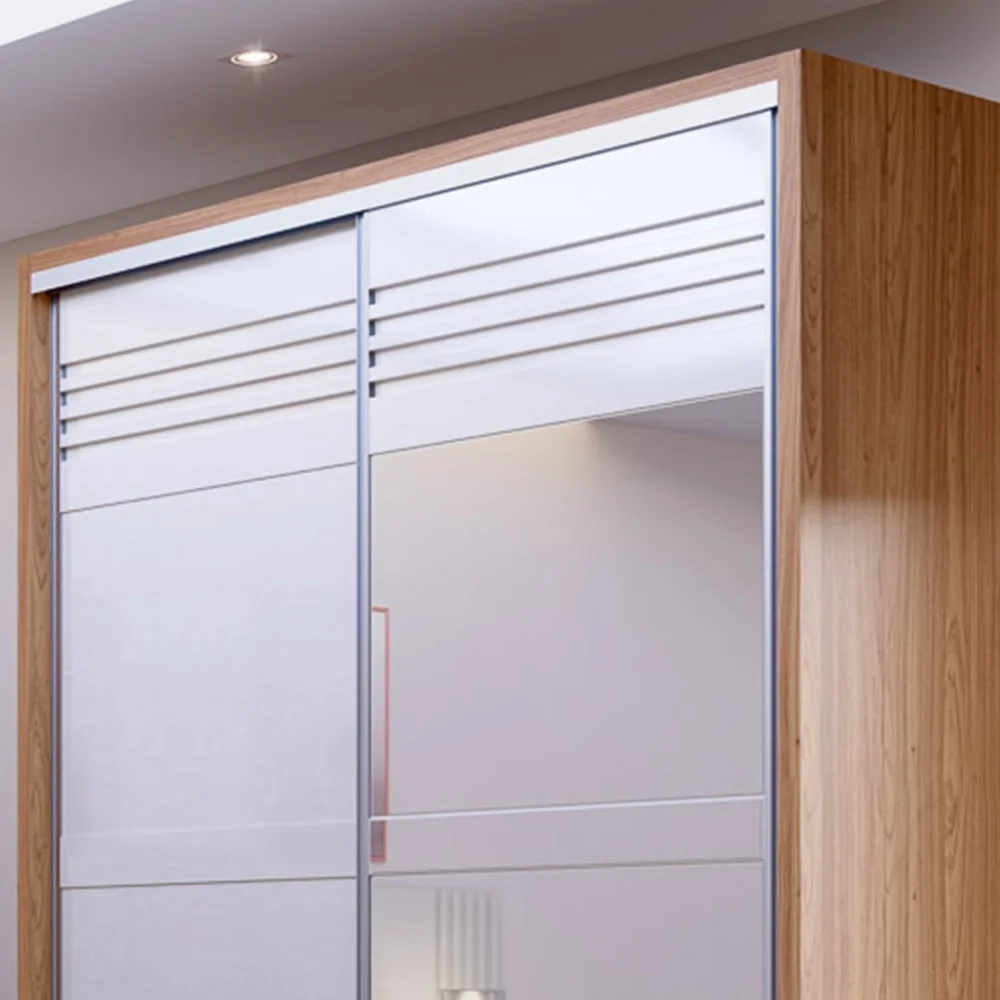 Guarda Roupa Solteiro com Espelho 179cm 2 Portas 100% MDF TW601E Freijó/Off White - Dalla Costa