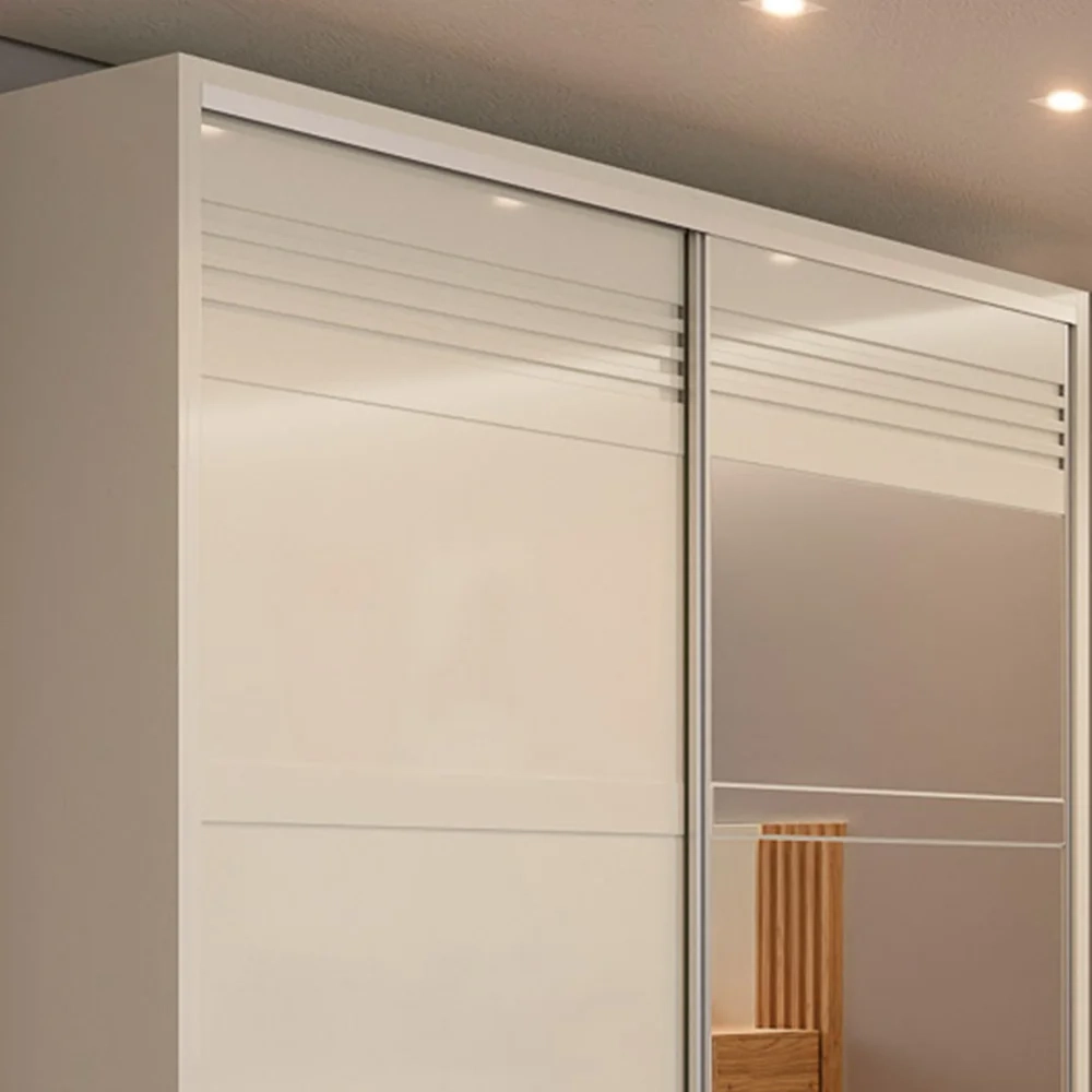 Guarda Roupa Casal com Espelho 223cm 2 Portas 100% MDF TW602E Off White - Dalla Costa