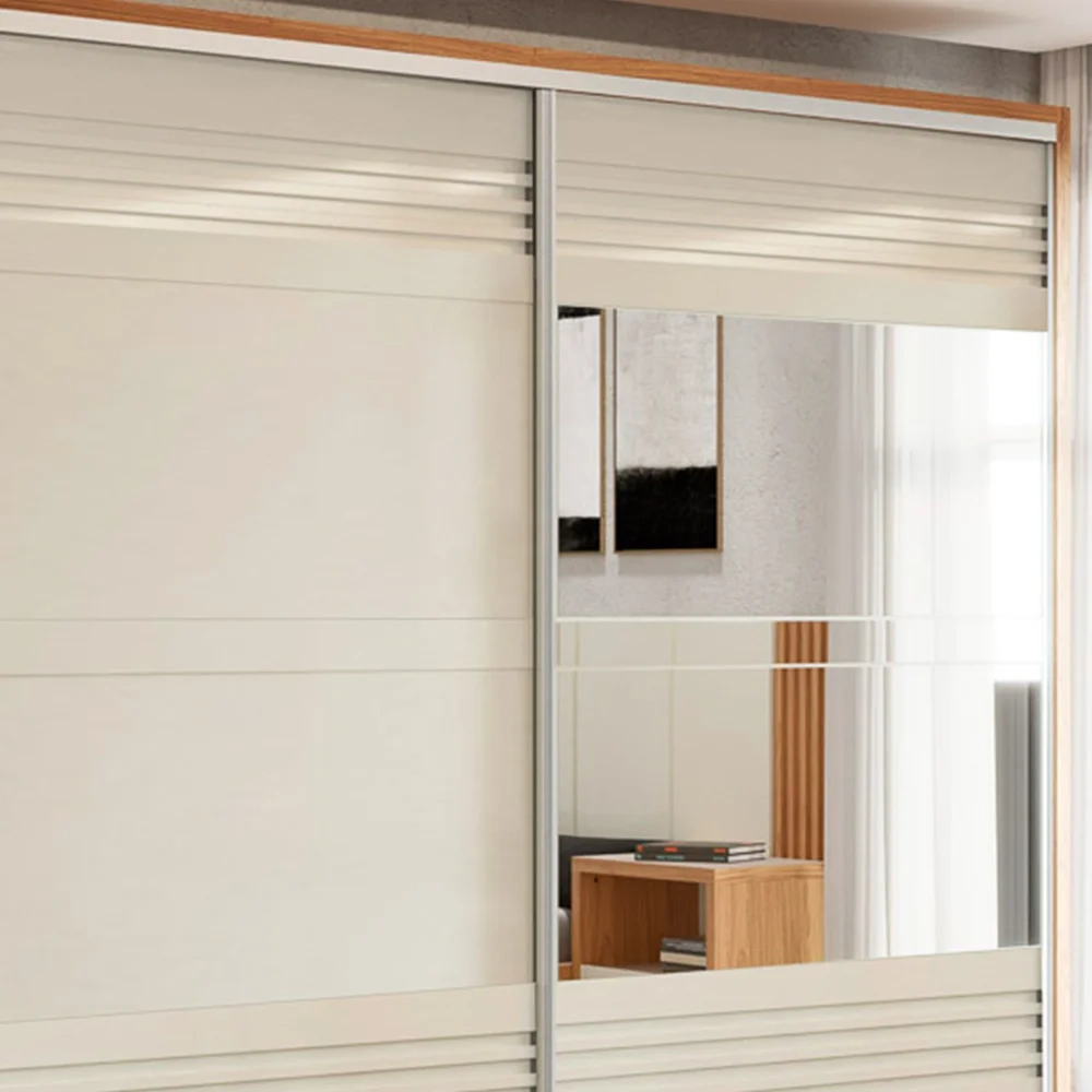 Guarda Roupa Casal com Espelho 267cm 2 Portas 100% MDF TW603E Freijó/Off White - Dalla Costa