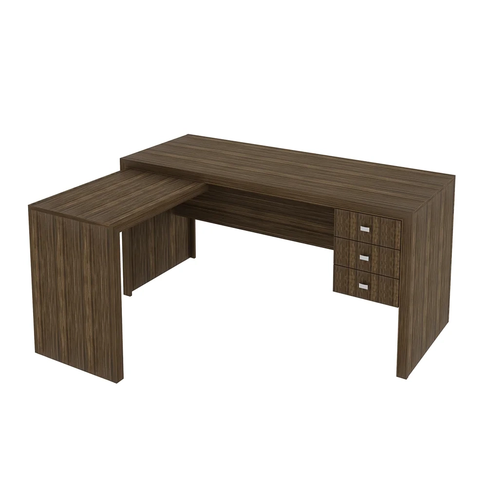 Mesa de Canto Para Escritório 3 Gavetas ME4106 Nogal - Tecno Mobili