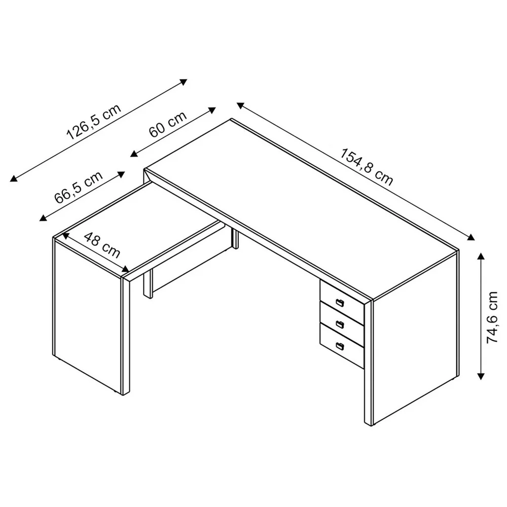 Mesa de Canto Para Escritório 3 Gavetas ME4106 Nogal - Tecno Mobili