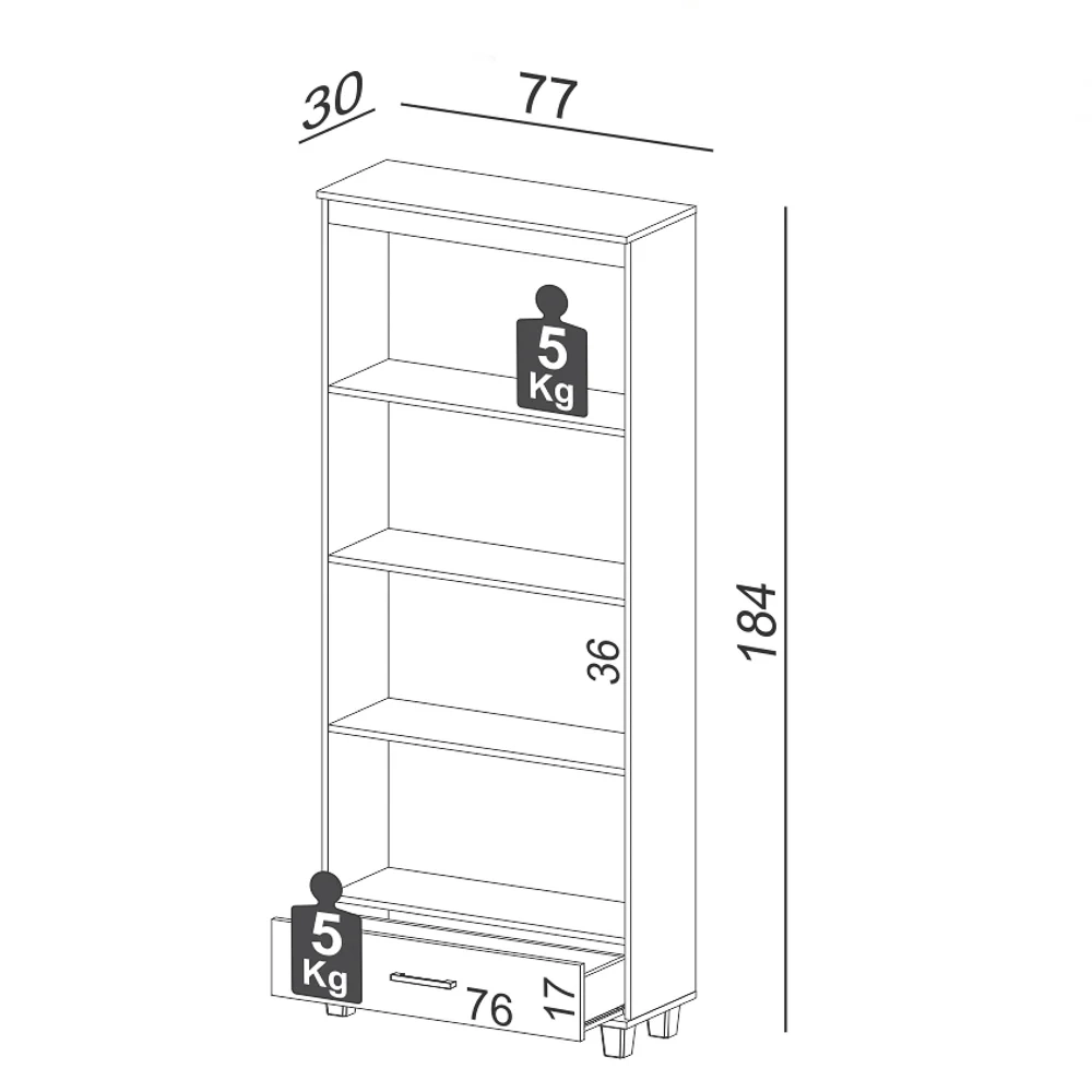 Estante Livreiro Alta 100% MDF Estilo Industrial 1 Gaveta C57 Freijó - Pradel