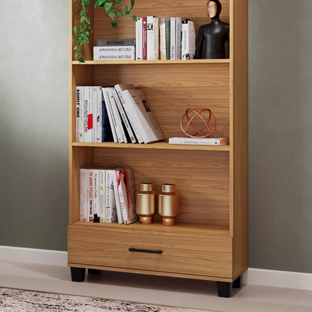 Estante Livreiro Alta 100% MDF Estilo Industrial 1 Gaveta C57 Freijó - Pradel