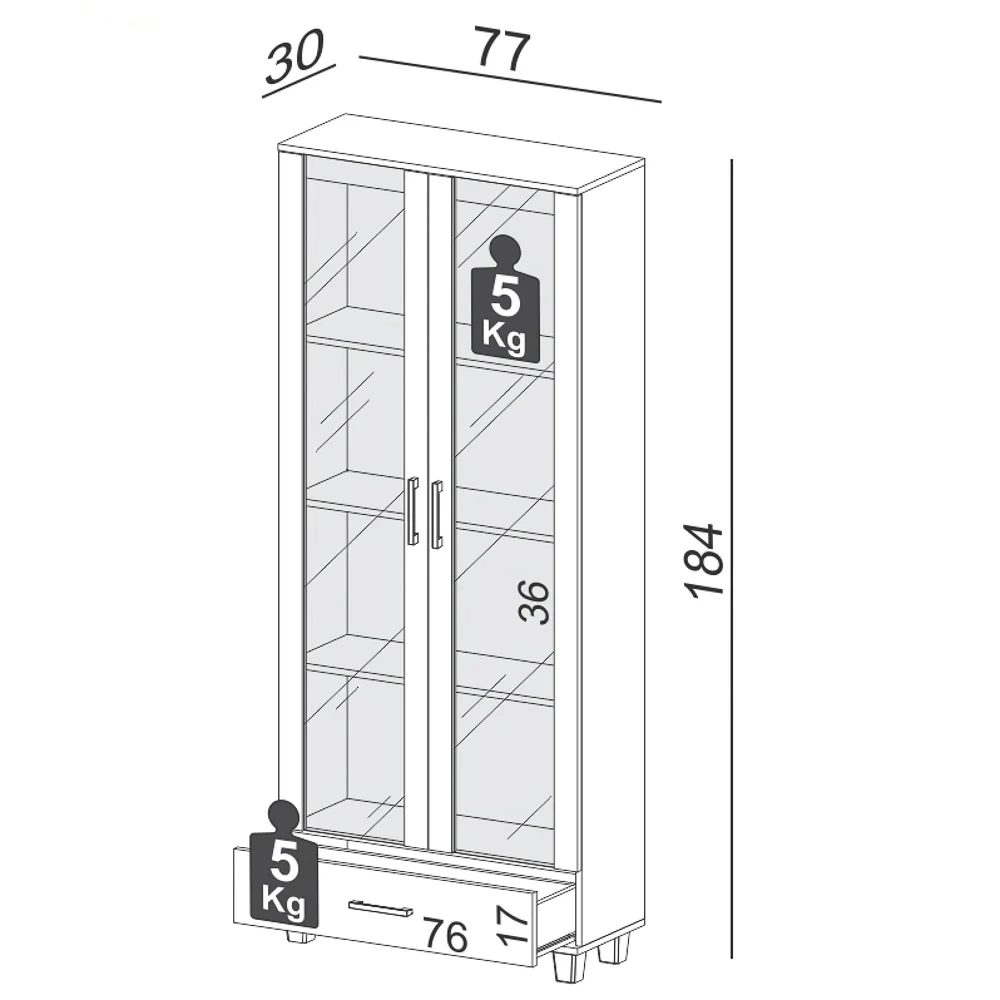 Estante Livreiro Alta 100% MDF Estilo Industrial 2 Portas C58 Freijó - Pradel
