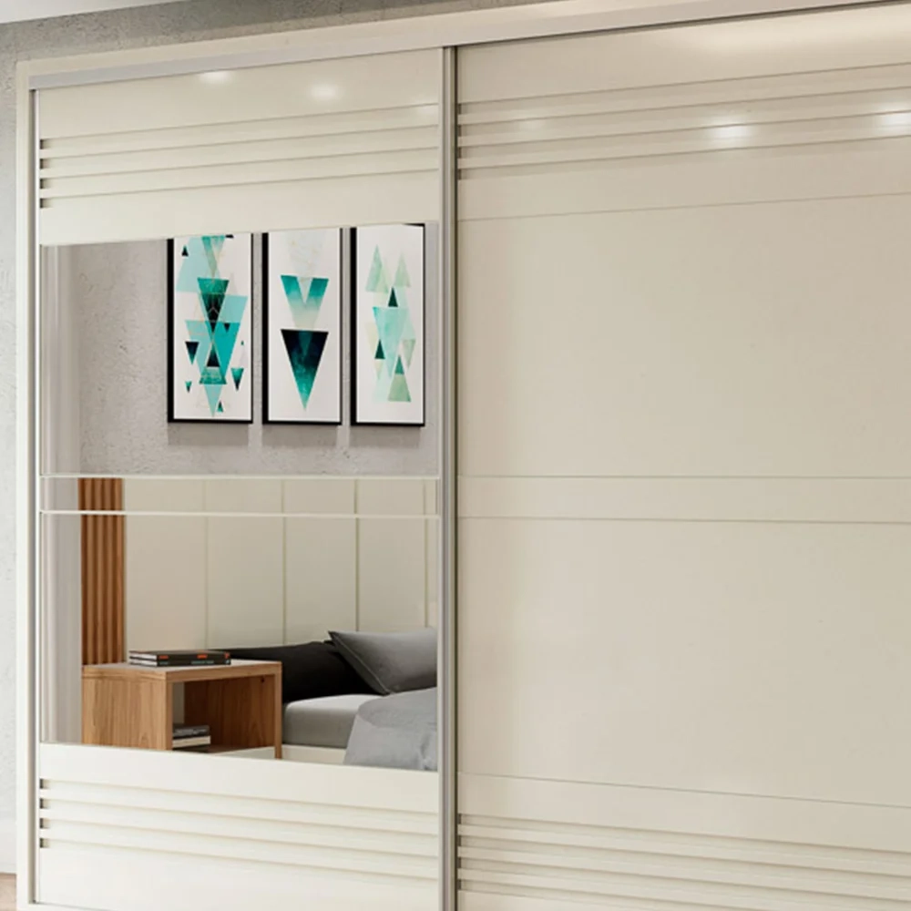 Guarda Roupa Casal com Espelho 267cm 2 Portas 100% MDF TW603E Off White - Dalla Costa