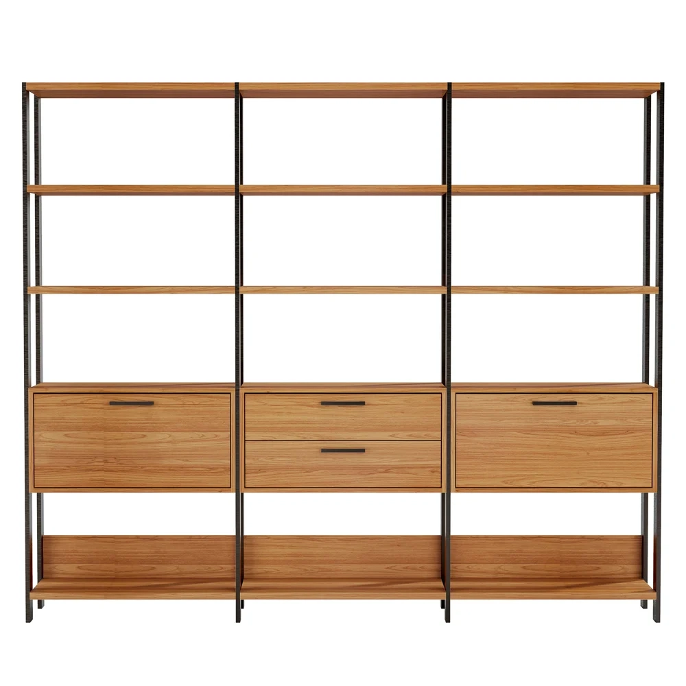 Estante Alta Estilo Industrial 2 Portas 2 Gavetas E93 Freijó/Preto Fosco - Pradel