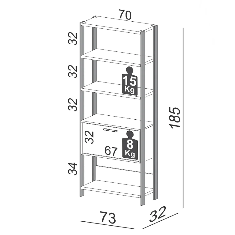 Estante Alta Estilo Industrial 1 Porta E95 Freijó/Preto Fosco - Pradel