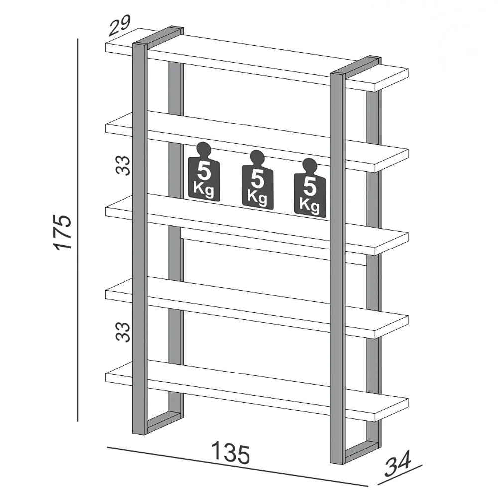 Estante Alta Estilo Industrial 5 Prateleiras F10 Freijó/Preto Fosco - Pradel