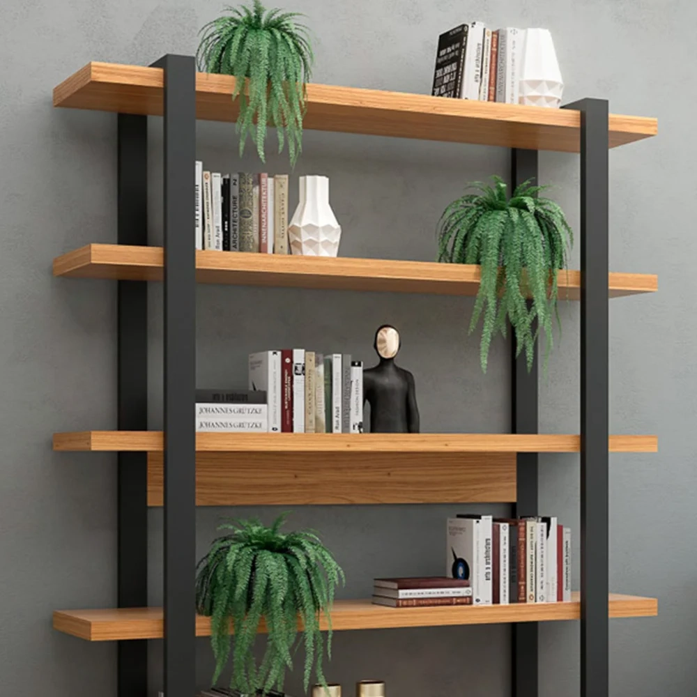 Estante Alta Estilo Industrial 5 Prateleiras F10 Freijó/Preto Fosco - Pradel