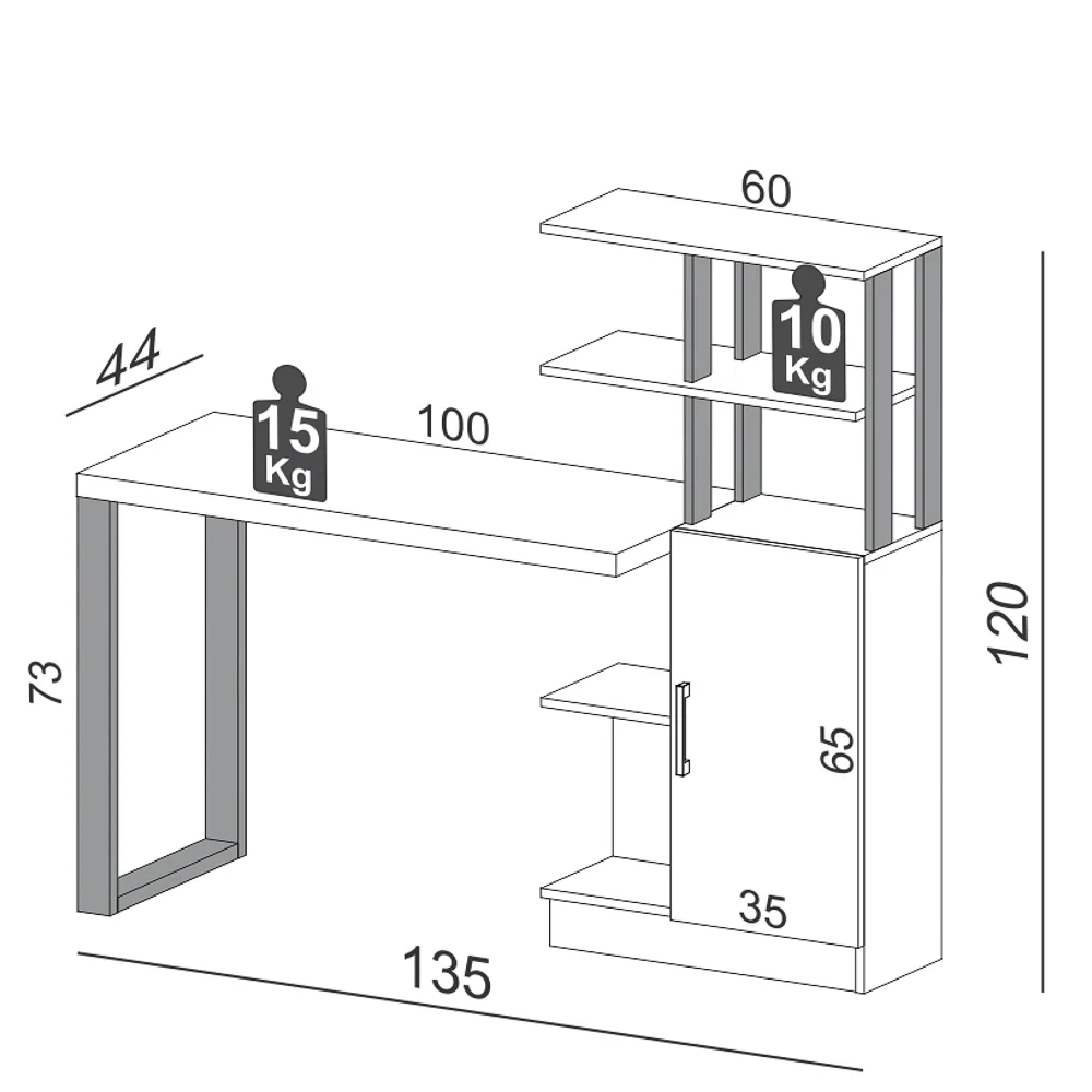 Estante Escrivaninha Estilo Industrial 1 Porta F17 Freijó/Preto Fosco - Pradel