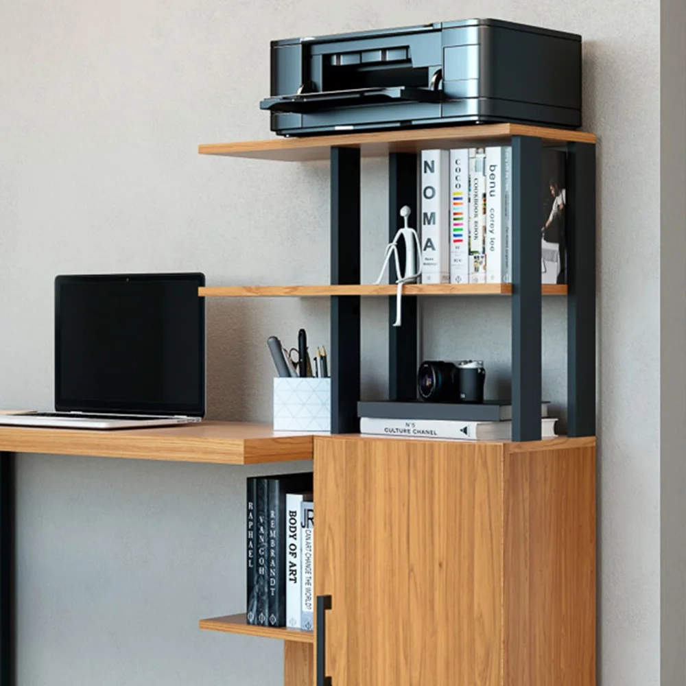 Estante Escrivaninha Estilo Industrial 1 Porta F17 Freijó/Preto Fosco - Pradel