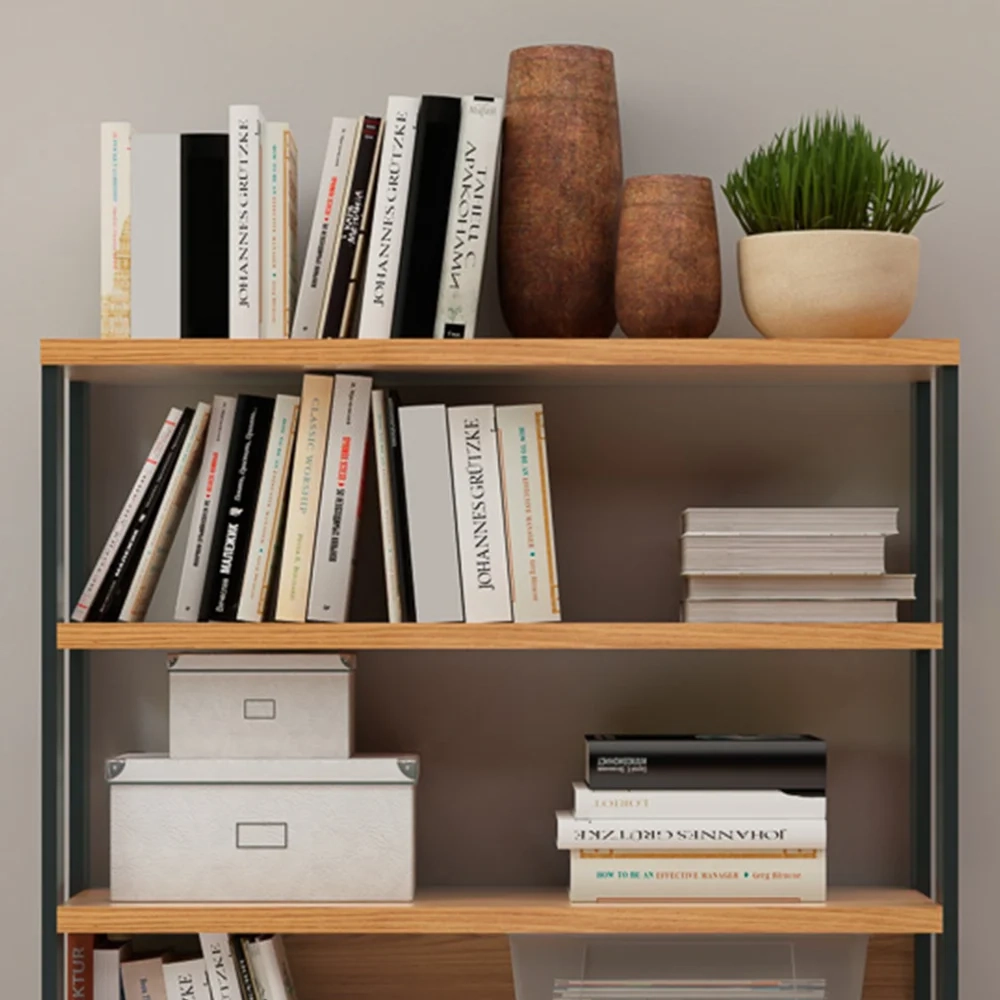 Estante Livreiro Baixa Estilo Industrial F23 Freijó/Preto Fosco - Pradel