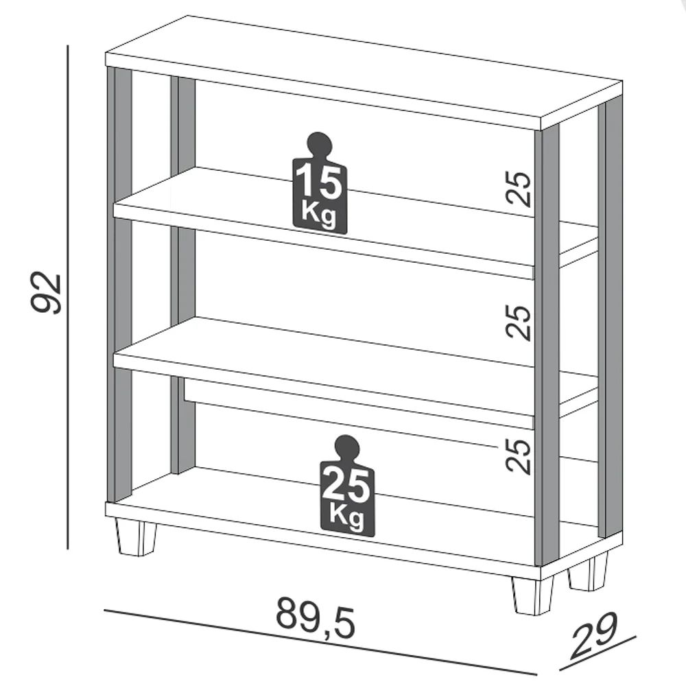 Estante Livreiro Baixa Estilo Industrial F23 Freijó/Preto Fosco - Pradel
