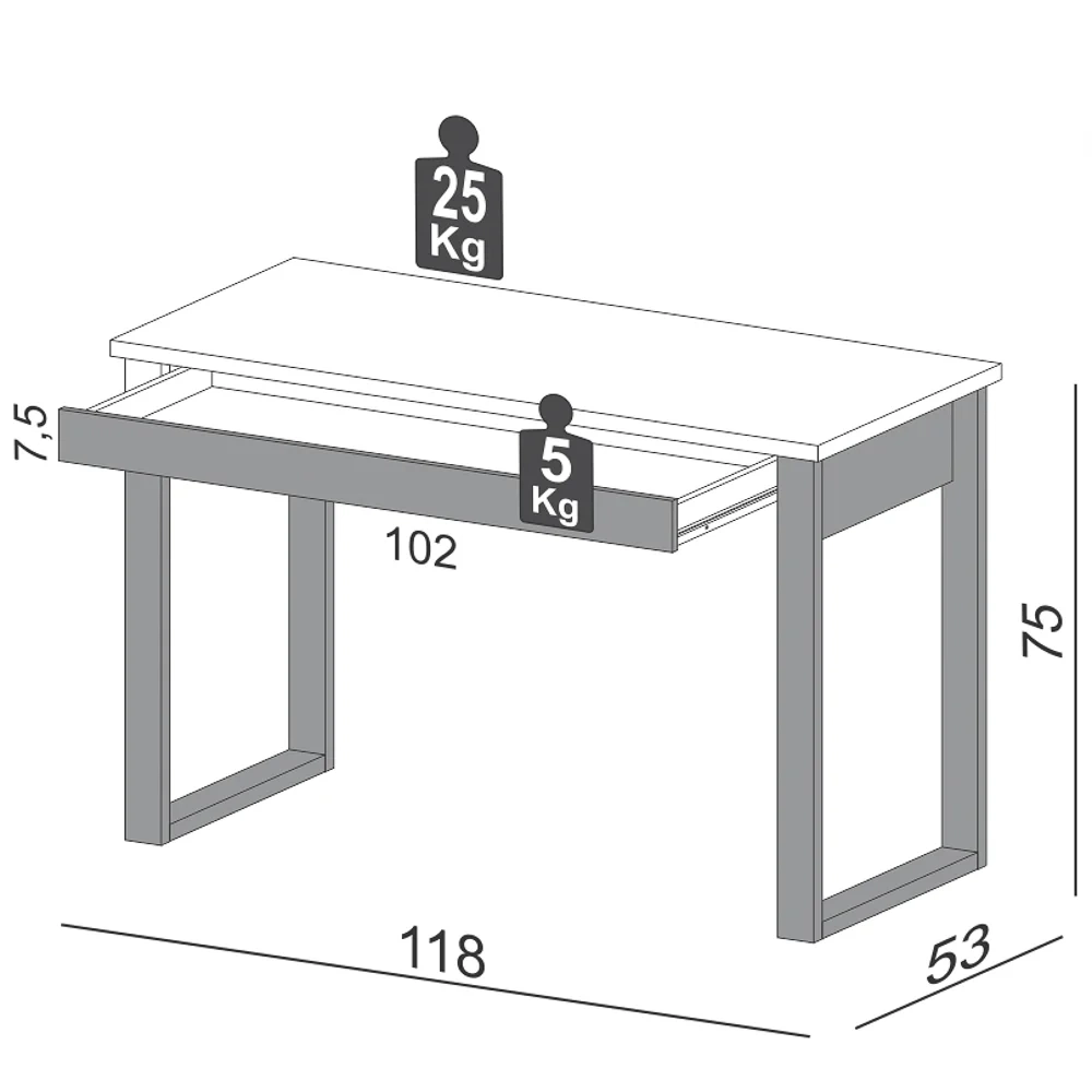 Mesa Escritório Estilo Industrial 1 Gaveta F24 Freijó/Preto Fosco - Pradel