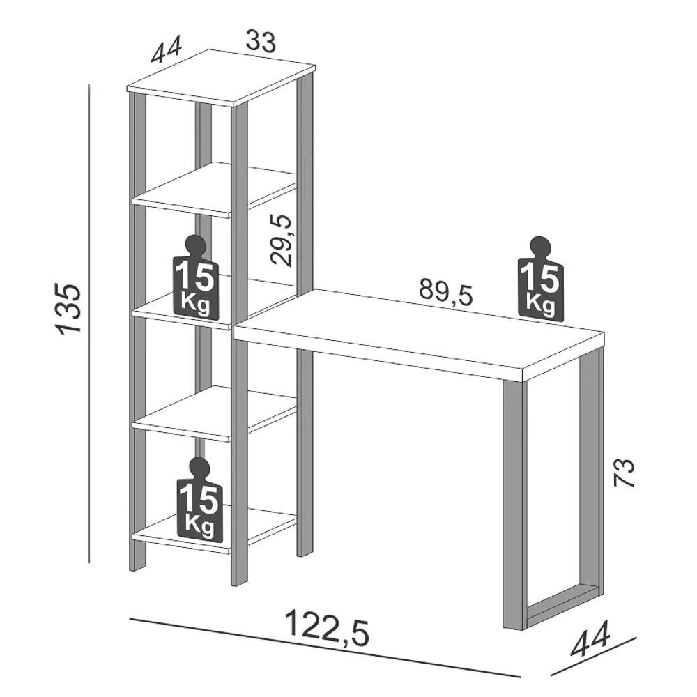 Estante Escrivaninha Estilo Industrial F29 Freijó/Preto Fosco - Pradel