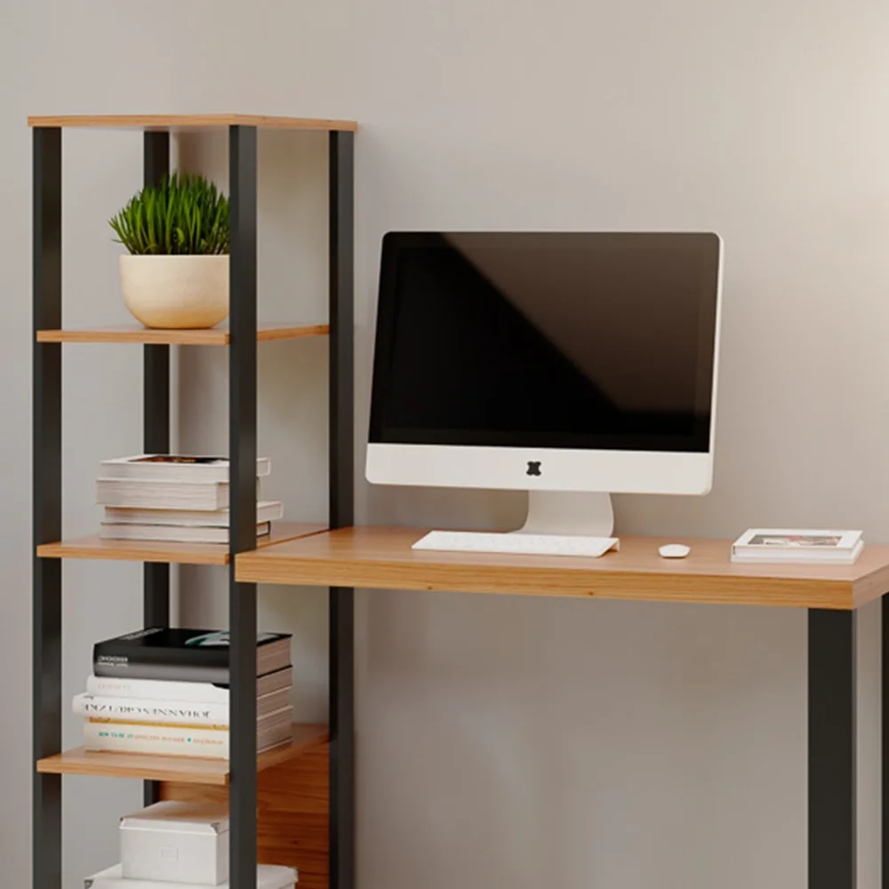 Estante Escrivaninha Estilo Industrial F29 Freijó/Preto Fosco - Pradel