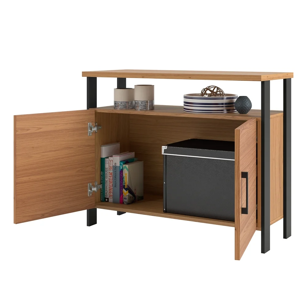 Balcão Para Escritório Estilo Industrial F32 Freijó/Preto Fosco - Pradel