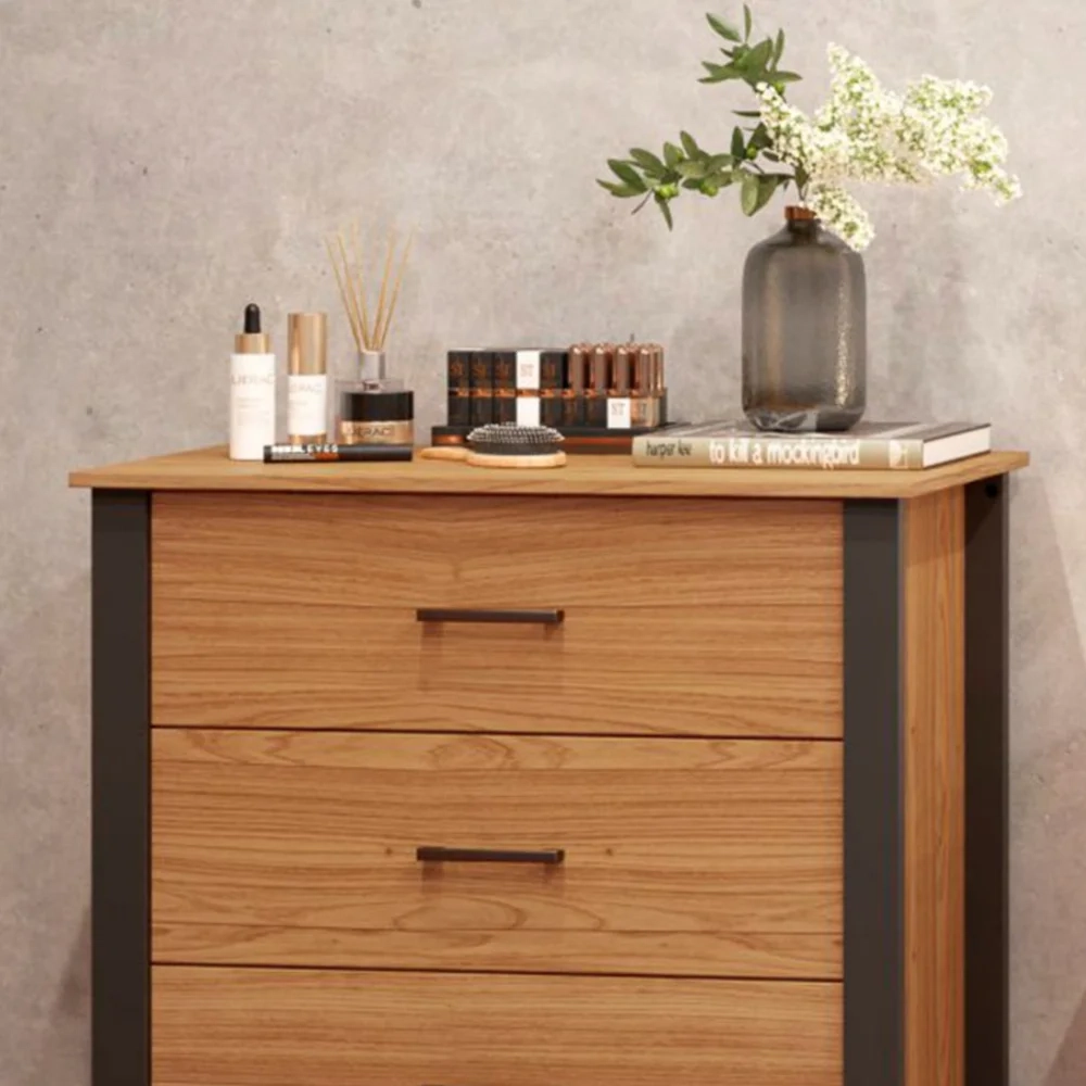 Cômoda Para Quarto Estilo Industrial 3 Gavetas F38 Freijó/Preto Fosco - Pradel