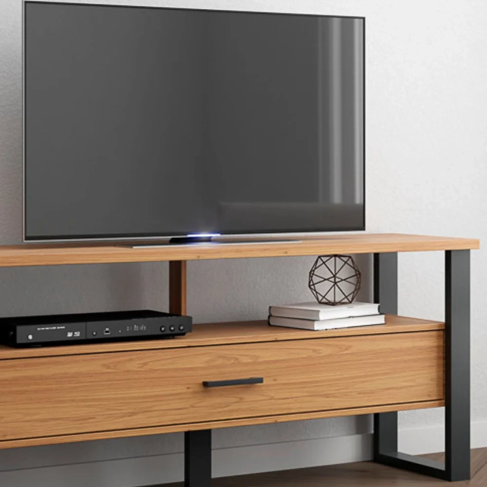 Rack Para TV Até 55 Pol. Estilo Industrial 1 Gaveta F41 Freijó/Preto Fosco - Pradel