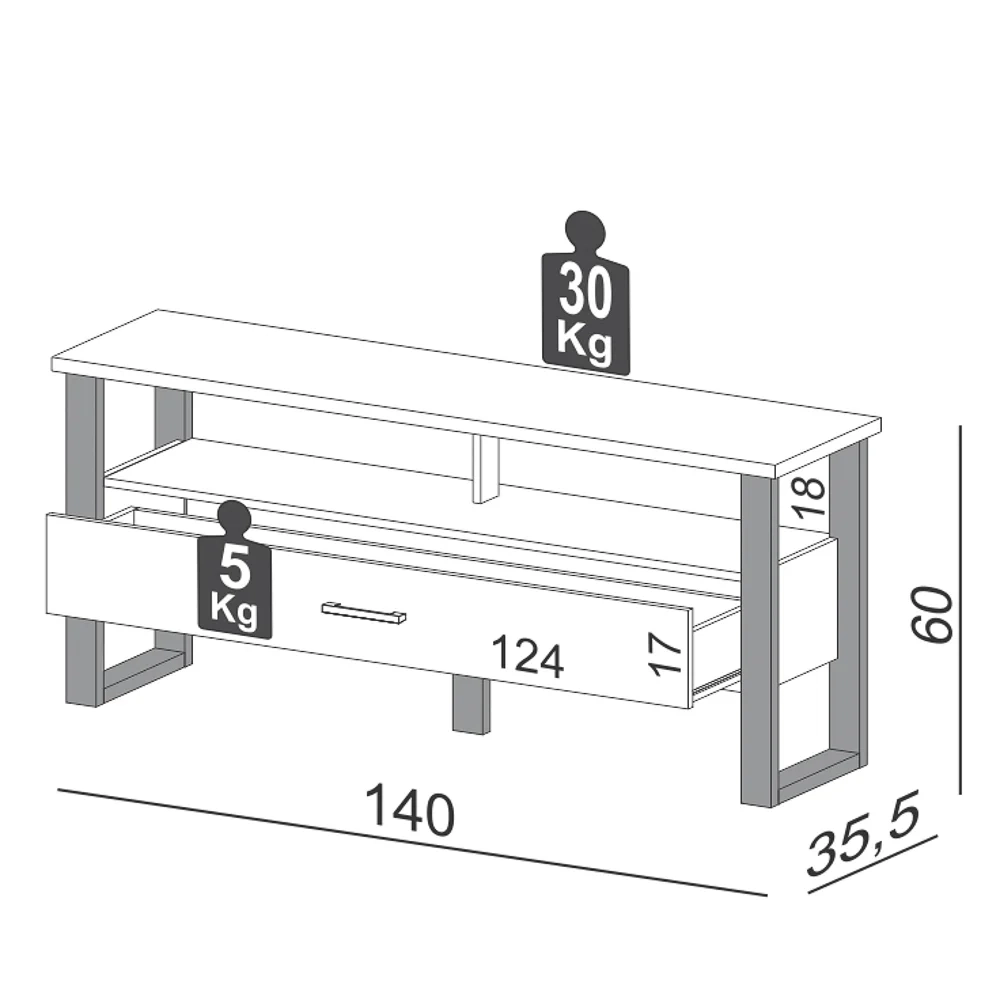 Rack Para TV Até 55 Pol. Estilo Industrial 1 Gaveta F41 Freijó/Preto Fosco - Pradel