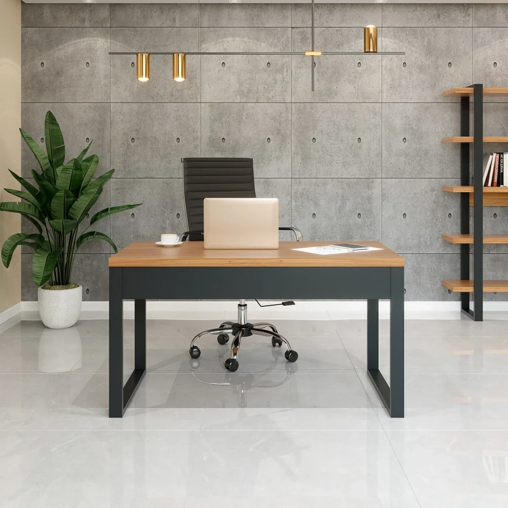 Mesa Escritório Estilo Industrial F20 Freijó/Preto Fosco - Pradel