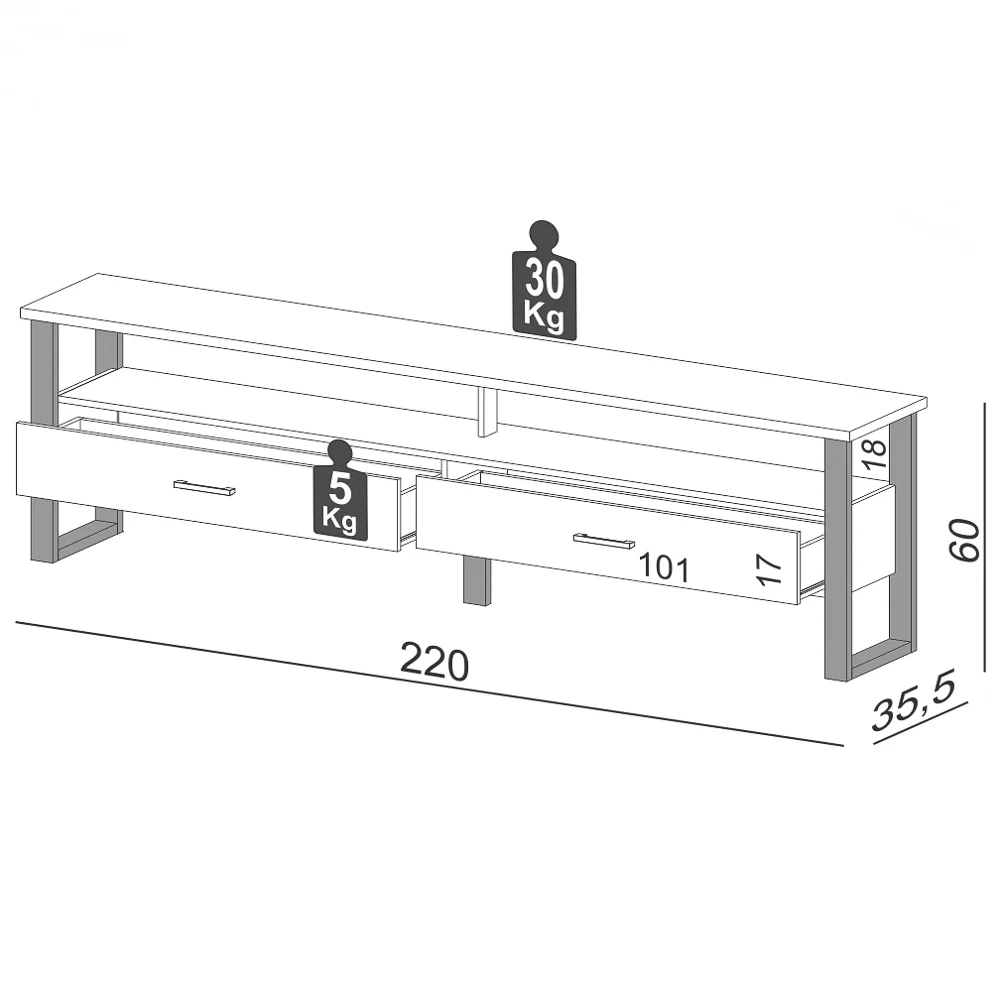 Rack Para TV Até 65 Pol. Estilo Industrial 2 Gavetas F43 Freijó/Preto Fosco - Pradel