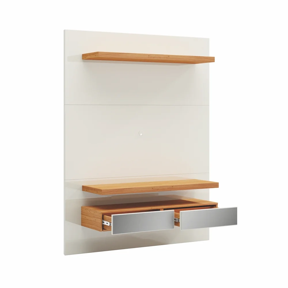 Painel Bancada Suspensa Para TV Até 55 Pol. TB106E Com LED 2 Gavetas Off White/Freijó - Pradel