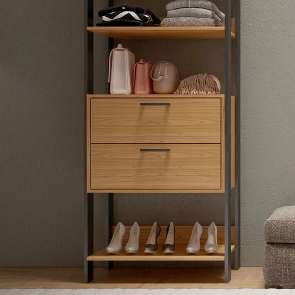 Guarda Roupa Closet Industrial 2 Gavetas 4 Prateleiras TW401 Freijó/Preto Fosco - Pradel