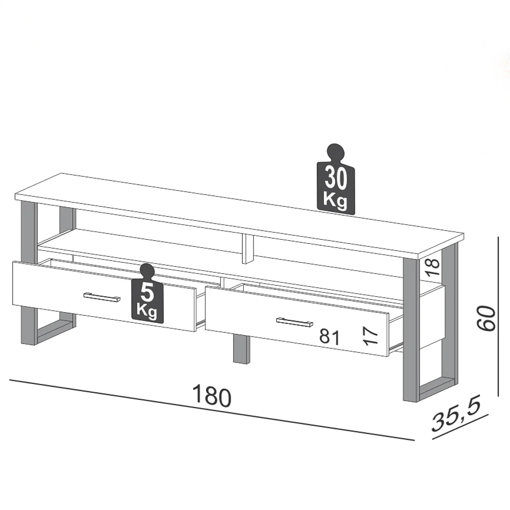 Rack Para TV Até 60 Pol. Estilo Industrial 2 Gavetas F42 Freijó/Preto Fosco - Pradel