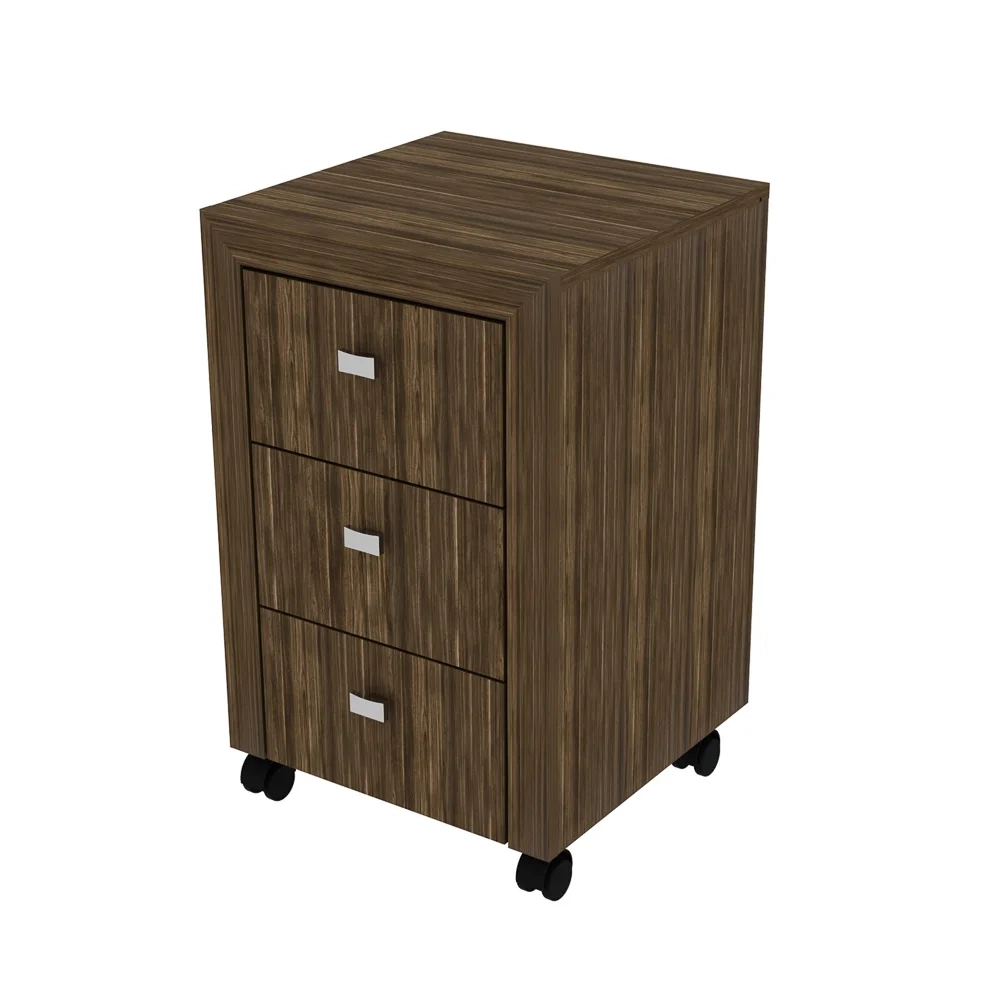 Gaveteiro 3 Gavetas Com Rodízios ME4108 Nogal - Tecno Mobili