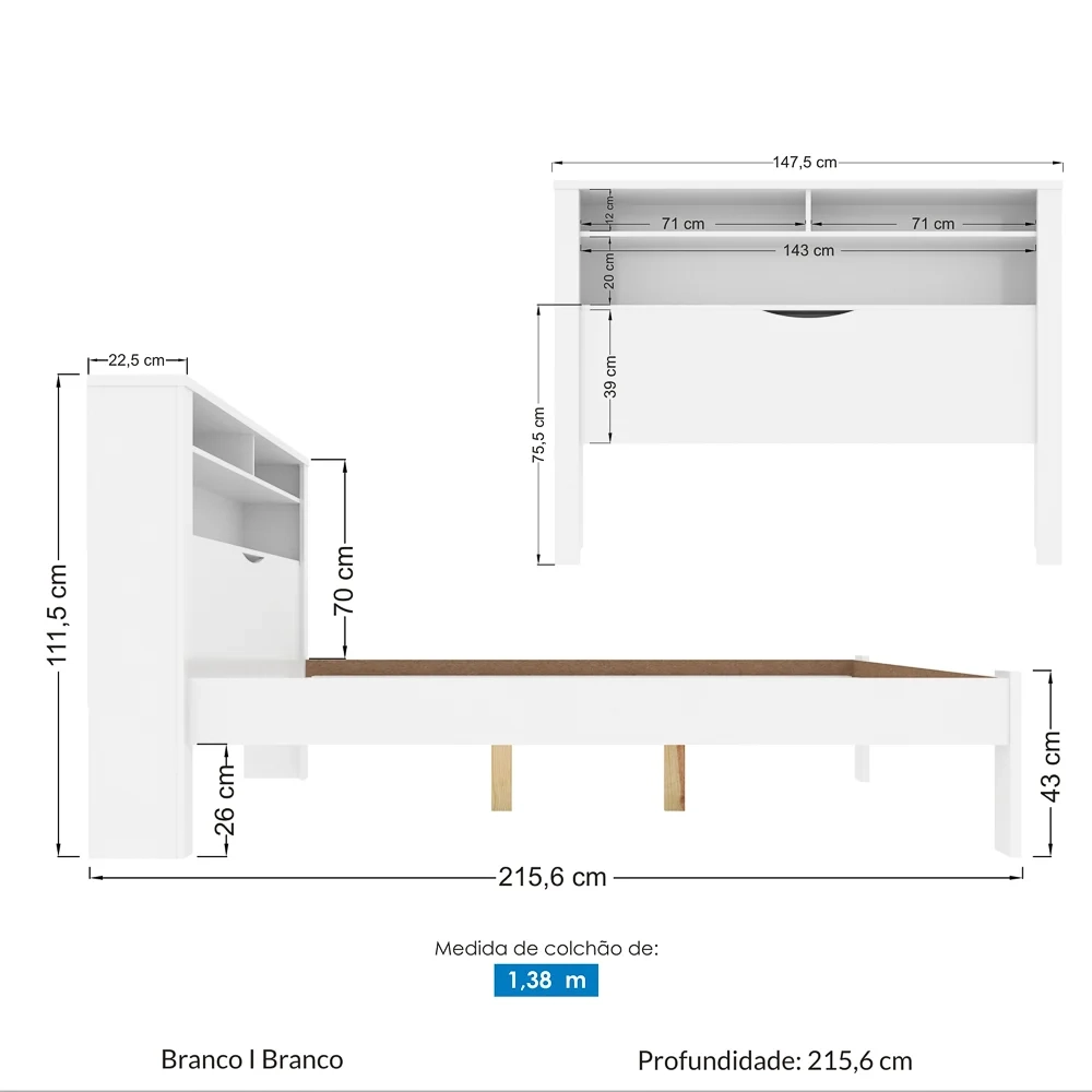 Cama Casal Baú Com Nicho Invicta Branco - Santos Andirá