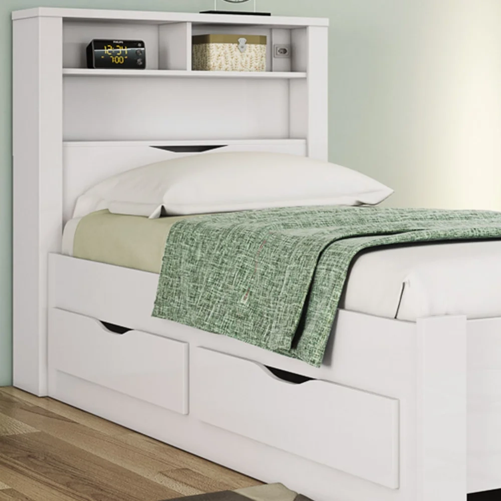 Cama Solteiro Baú Com Nicho 2 Gavetas Invicta Branco - Santos Andirá