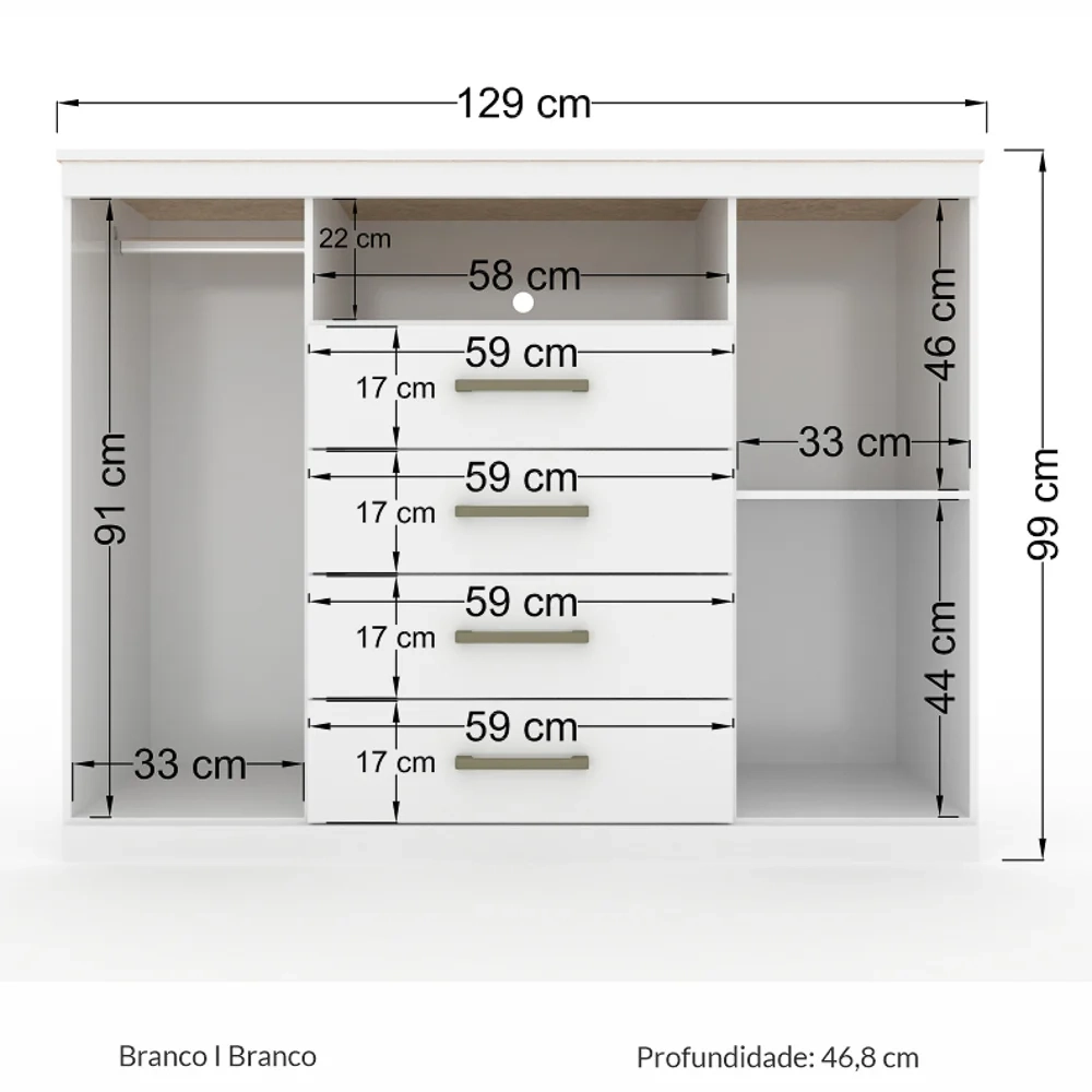 Cômoda 2 Portas 4 Gavetas Master Branco - Santos Andirá