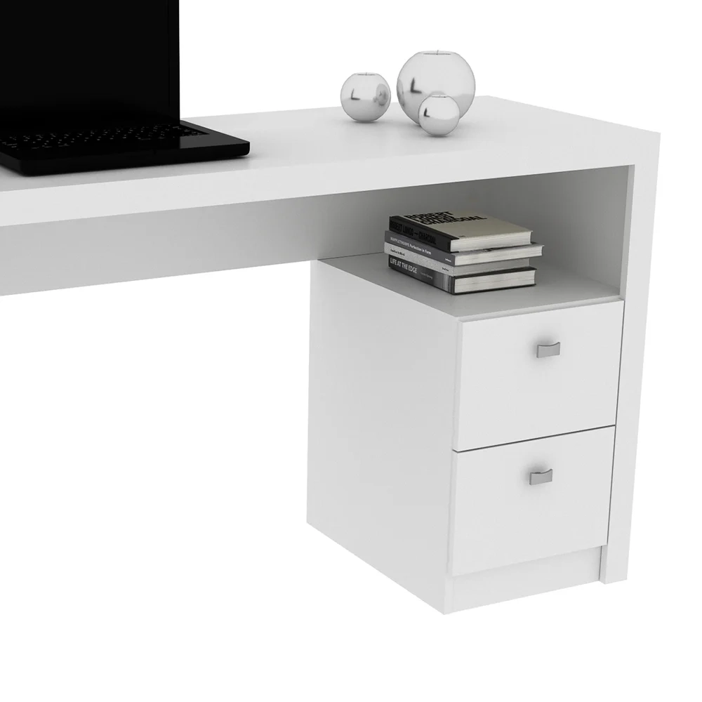 Mesa Para Computador Escrivaninha 2 Gavetas ME4130 Branco - Tecno Mobili