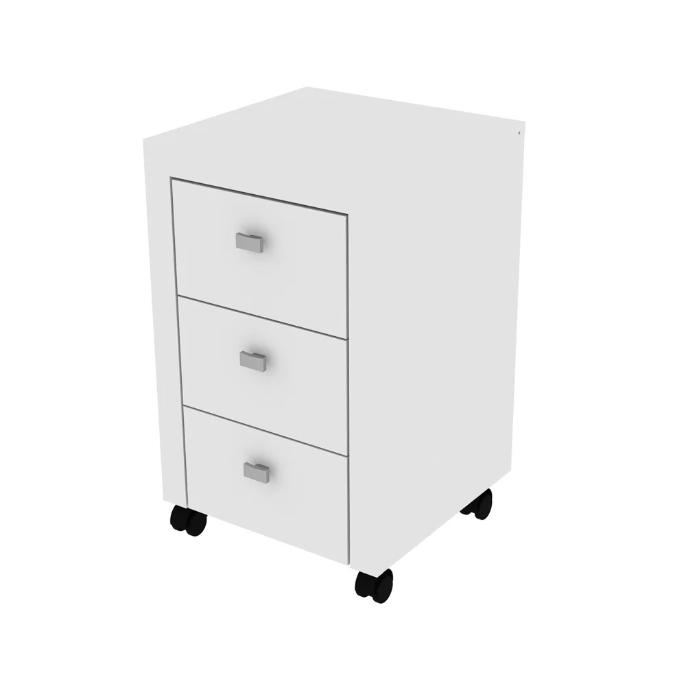 Gaveteiro 3 Gavetas Com Rodízios ME4108 Branco - Tecno Mobili