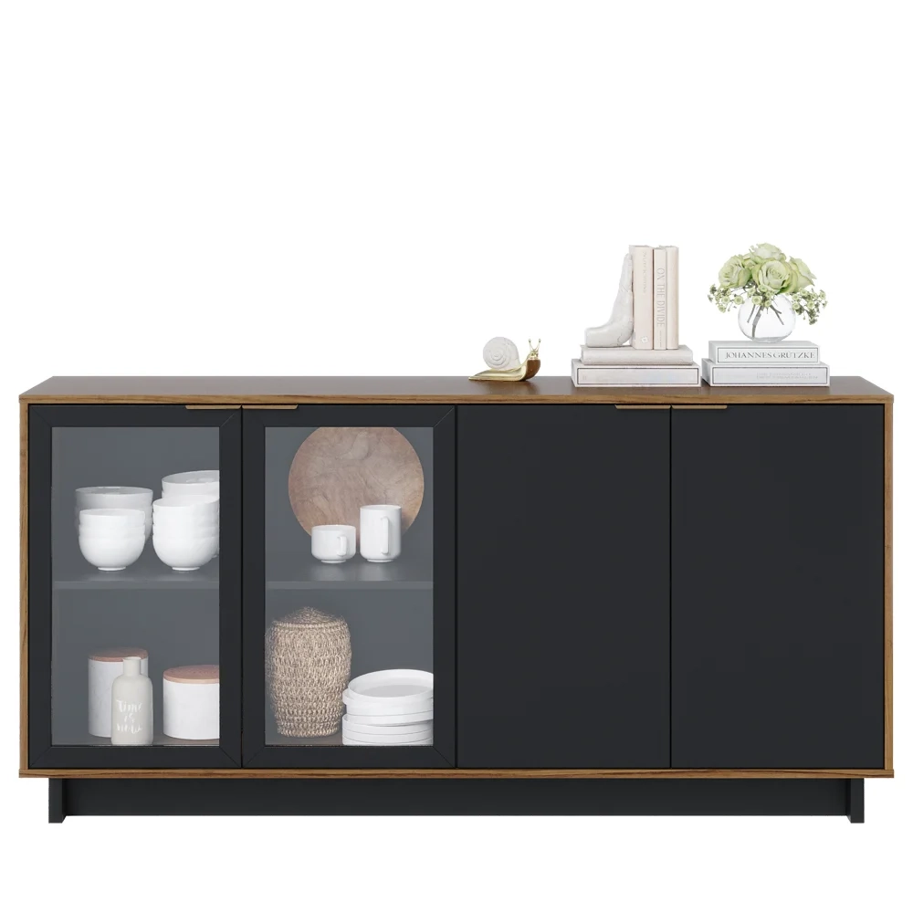 Balcão Aparador Buffet Vicky C05 Noce Milano/Preto Fosco - Mpozenato