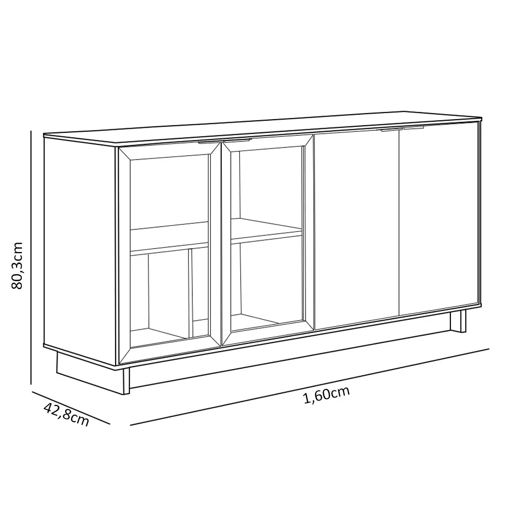 Balcão Aparador Buffet Vicky C05 Noce Milano/Preto Fosco - Mpozenato