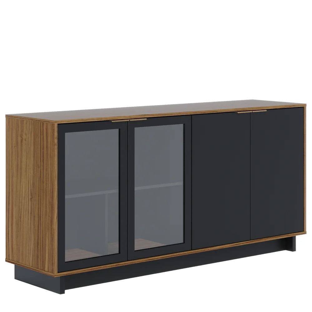 Balcão Aparador Buffet Vicky C05 Noce Milano/Preto Fosco - Mpozenato